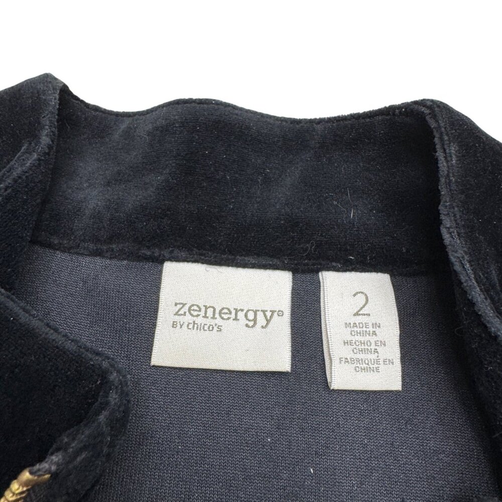 Chico's Zenergy Gold Embellished Velour Full Zip Jacket & Pants Set Women's Sz 2 - Picture 7 of 16